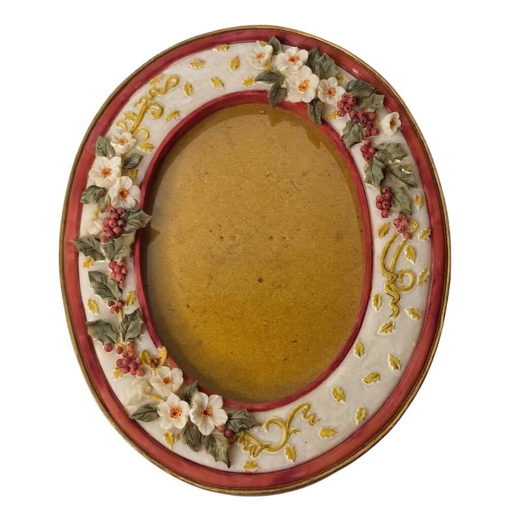 Vintage Picture Frame Raised Flowers Hard Plastic Fits 3.5x4.5 Inch Pic Oval
